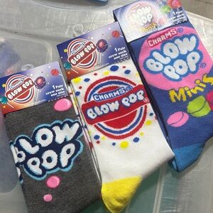 Charms Blow Pop- 3 pr Crew Socks - Assorted Blue, White, Gray